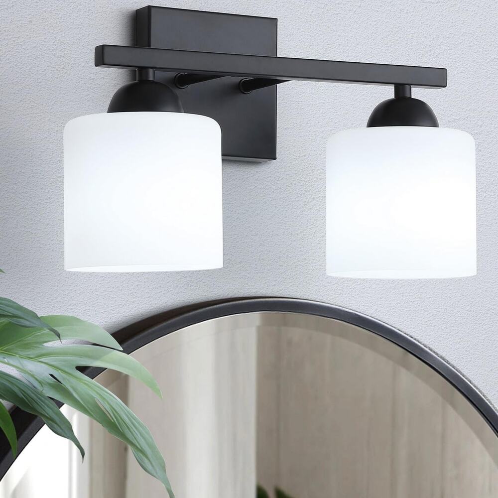 2-Light Matte Black Bathroom Vanity Wall Light Fixture